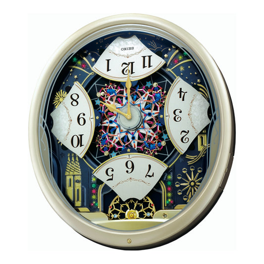 Seiko QXM239SRH "Starry Night" Melodies in Motion Musical Wall Clock with Animated Moving Dial & 6 Songs