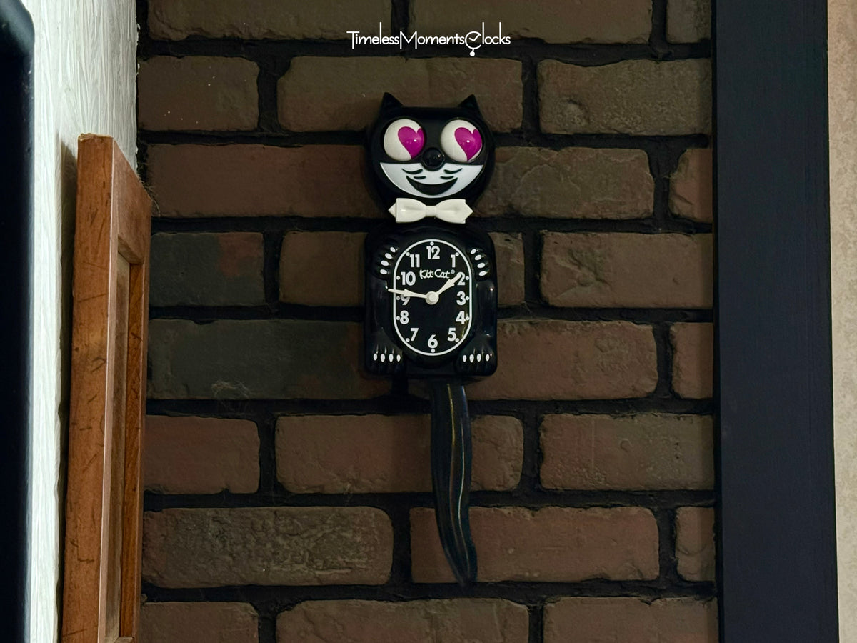 Original Kit-Cat Klock "Magenta Heart Eyes” Limited Edition Novelty Moving Pendulum Wall Clock by California Clock Company - BC-1-HM