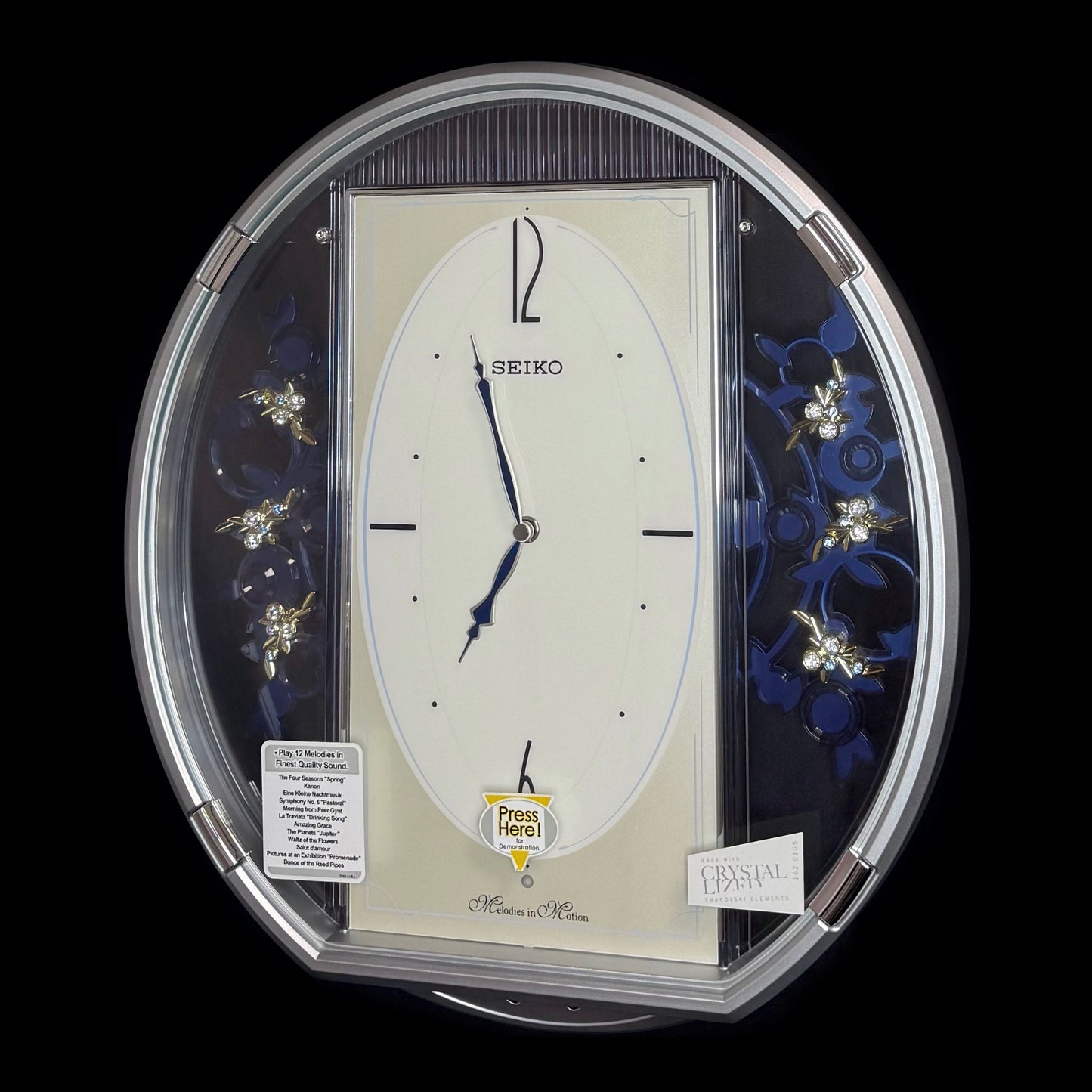 Seiko QXM158SRH "Sparkling Crystals" Melodies in Motion Musical Decorative Pendulum Wall Clock