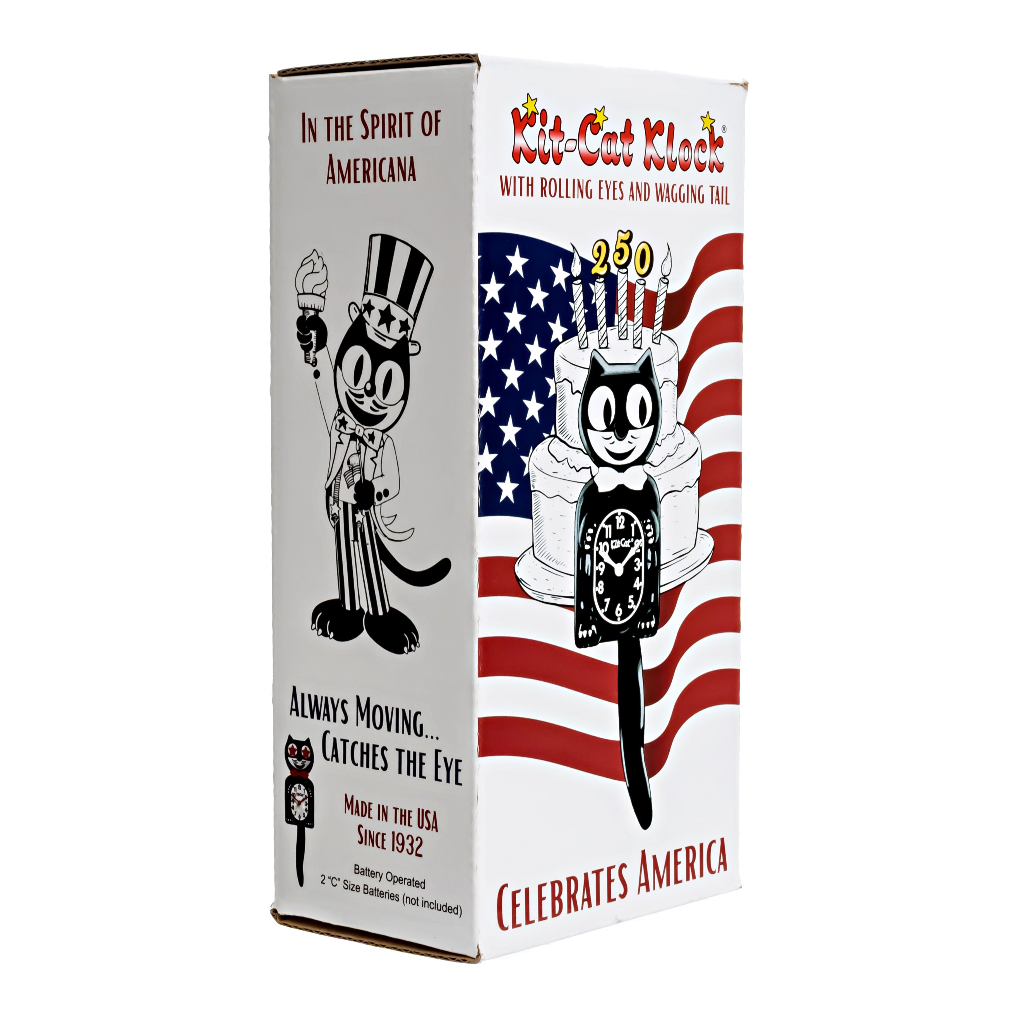 Original Kit-Cat Klock “Old Glory” Special American Patriotic Limited Edition Novelty Moving Pendulum Wall Clock by California Clock Company - BC-250