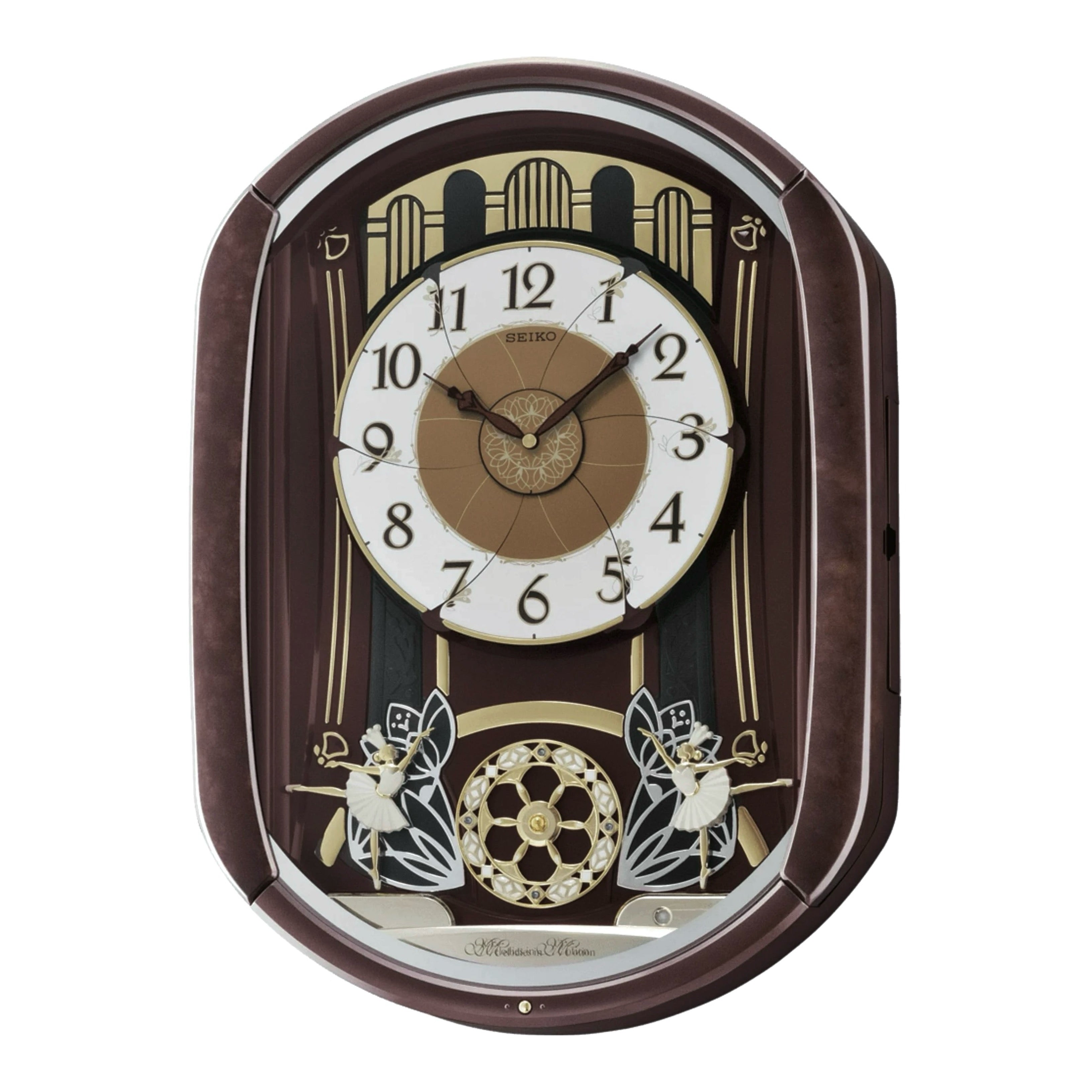 Seiko QXM297BRH "Ballerina" Melodies in Motion Musical Wall Clock with Animated Moving Dial & 12 Songs