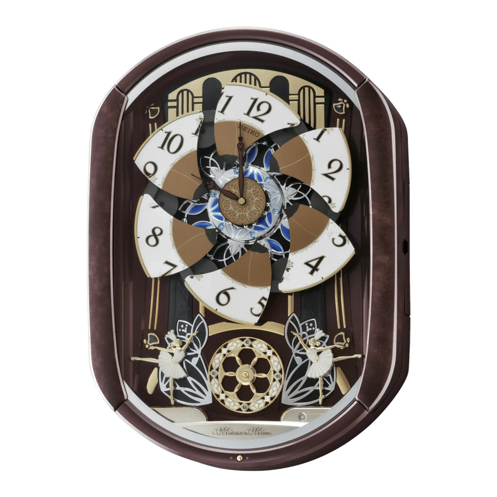 Seiko QXM297BRH "Ballerina" Melodies in Motion Musical Wall Clock with Animated Moving Dial & 12 Songs