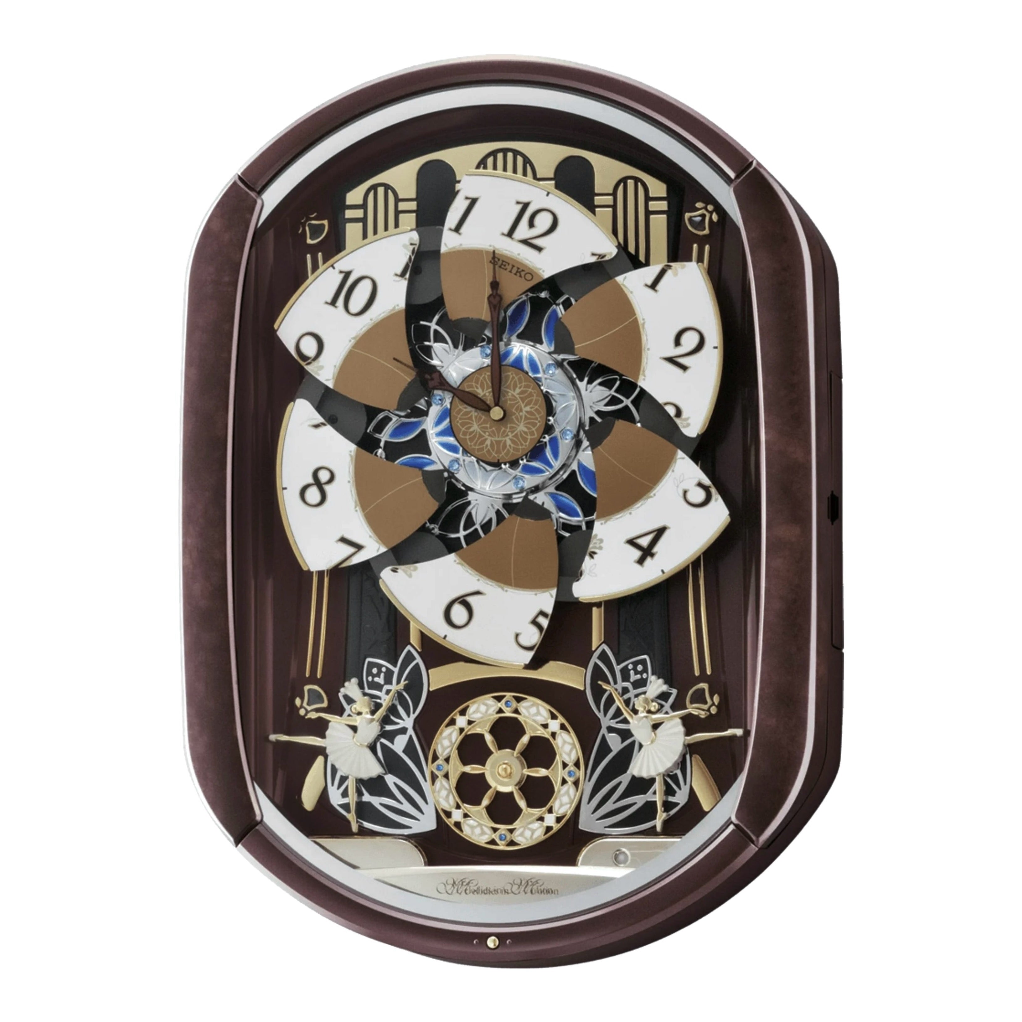 Seiko QXM297BRH "Ballerina" Melodies in Motion Musical Wall Clock with Animated Moving Dial & 12 Songs
