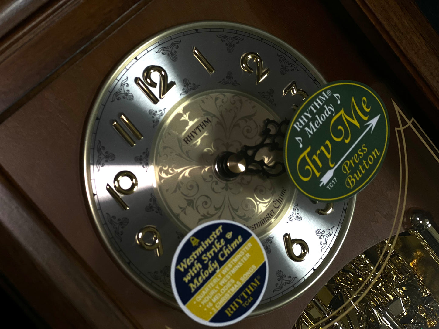 Rhythm “WSM Highland” Traditional Wooden Musical & Chiming Pendulum Mantel Clock with Embossed Steel Dial - CRH270UR06