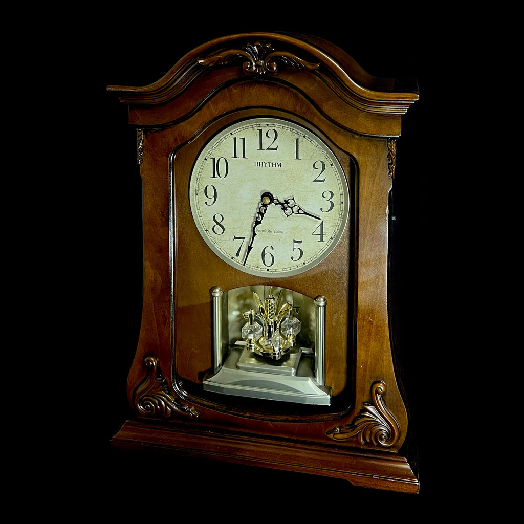 Rhythm "WSM Luminous Queen Mantel" Traditional Large Wooden Chiming & Musical Decorative Pendulum Mantel Clock with LED-Lighted Dial - CRH227UR06
