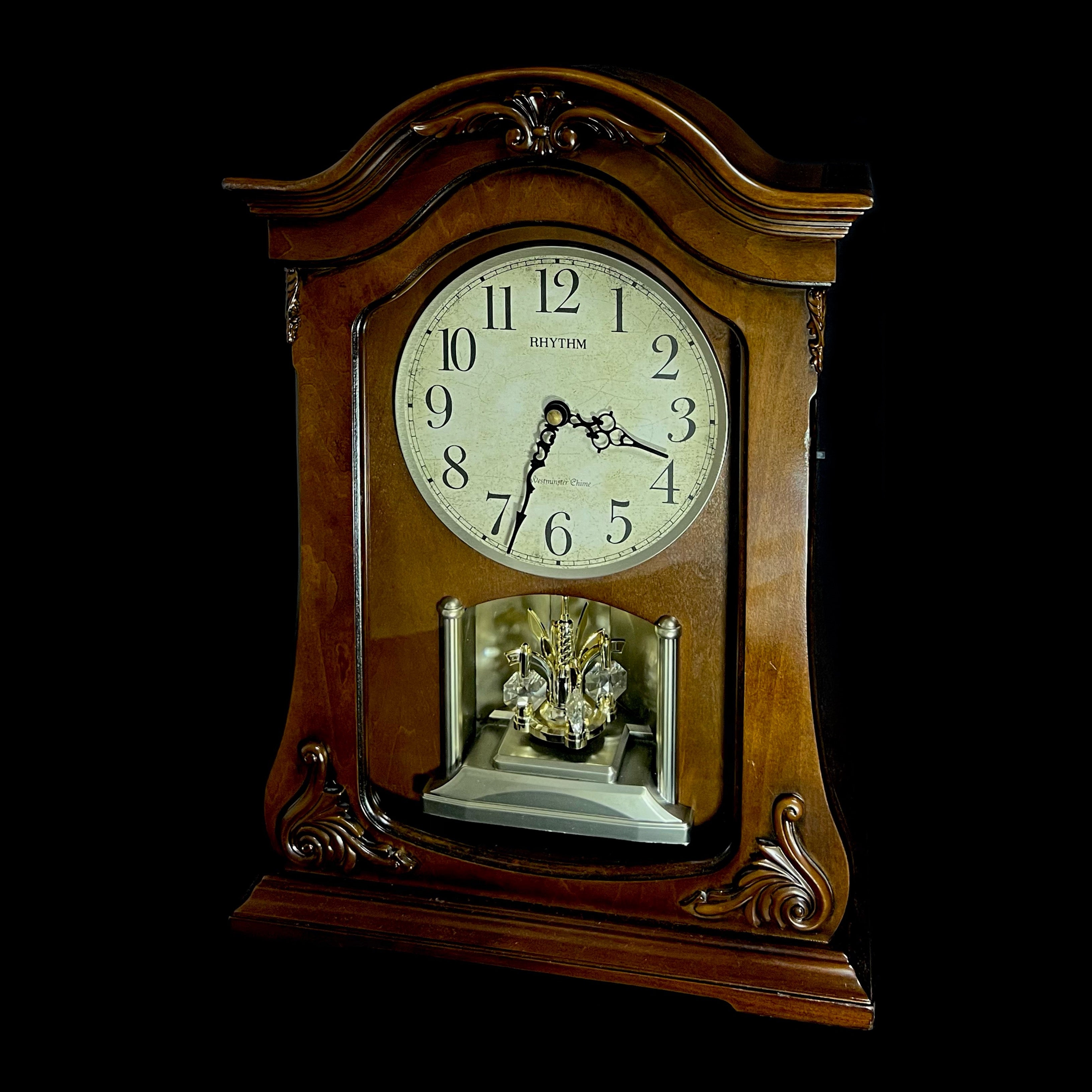 Rhythm "WSM Luminous Queen Mantel" Traditional Large Wooden Chiming & Musical Decorative Pendulum Mantel Clock with LED-Lighted Dial - CRH227UR06