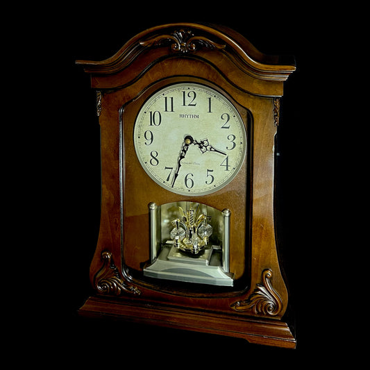 Rhythm "WSM Luminous Queen Mantel" Traditional Large Wooden Chiming & Musical Pendulum Mantel Clock with LED-Lighted Dial - CRH227UR06