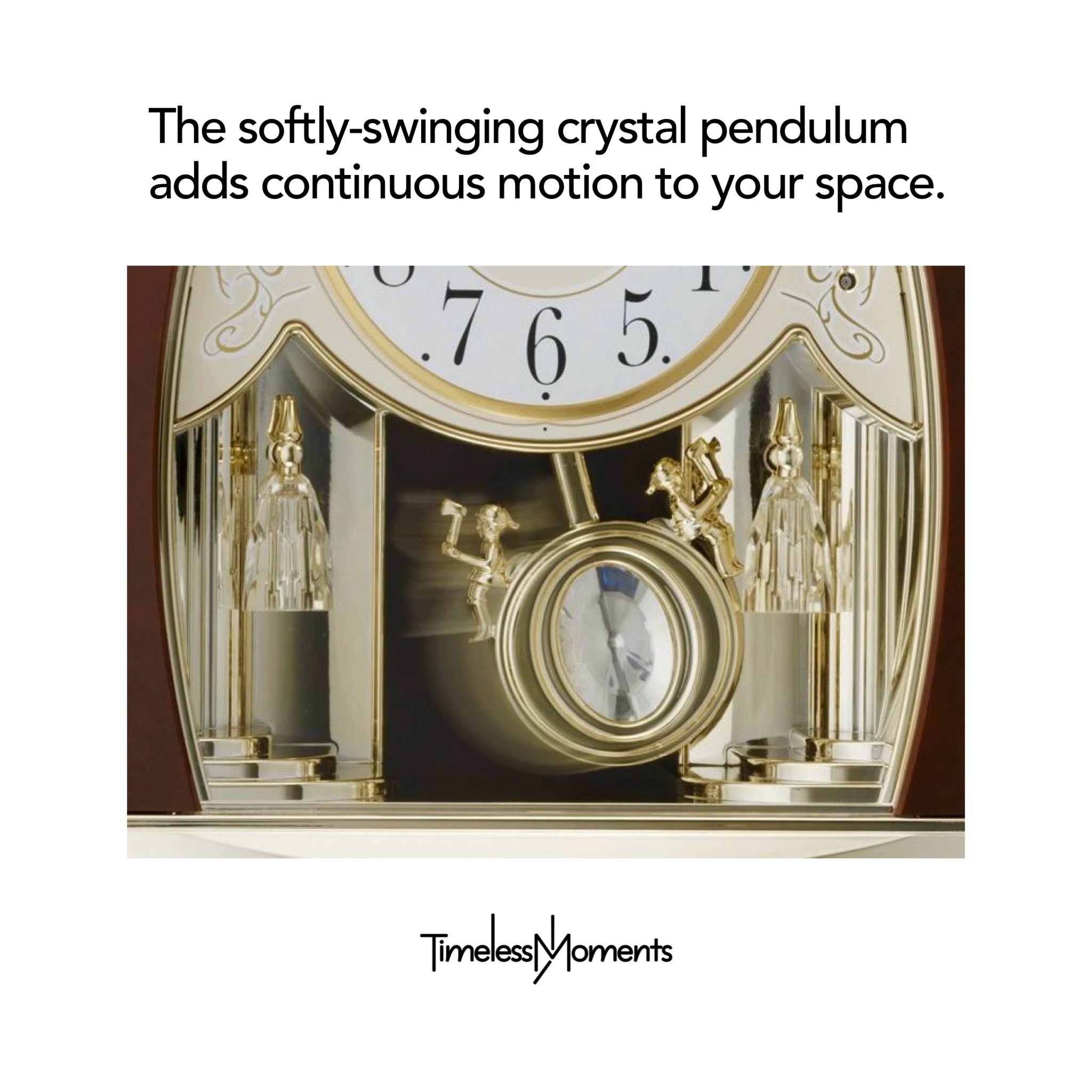Rhythm “Joyful Crystal Gold” Musical Motion Decorative Pendulum Mantel Clock - 4RJ643WU18