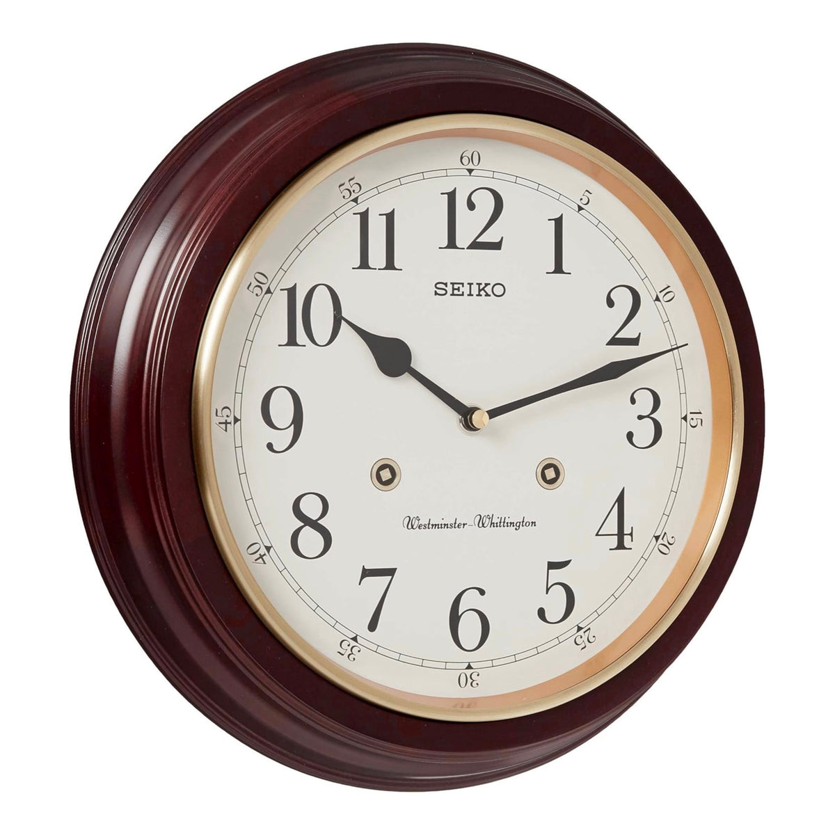 Seiko QXH202ZLH "Philadelphia" Traditional 12" Round Decorative Wooden Chiming Wall Clock