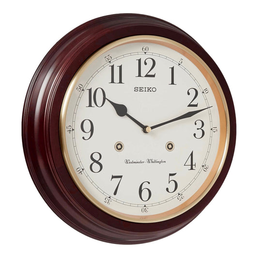 Seiko QXH202ZLH "Philadelphia" Traditional 12" Round Wooden Chiming Wall Clock