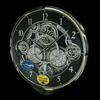 Rhythm “Chronograph (Black/Silver)” Skeletonized Dial Magic Motion Musical Wall Clock with Moving Gears - 4MH442WU08