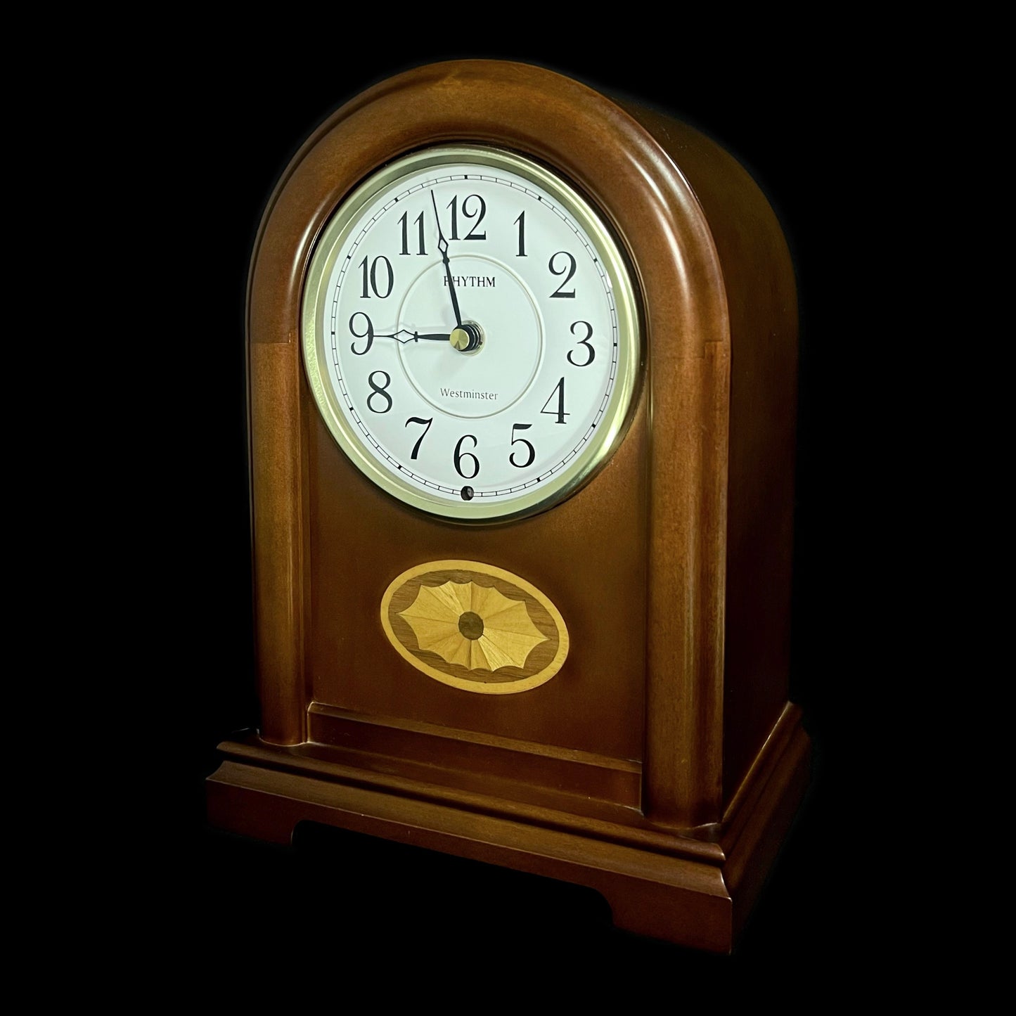 Rhythm “Celebration Time 108” Traditional Wooden Inlaid Musical & Chiming Mantel Clock - CRH108UR06