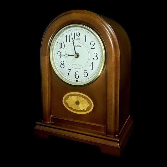 Rhythm “Celebration Time 108” Traditional Wooden Inlaid Musical & Chiming Mantel Clock - CRH108UR06