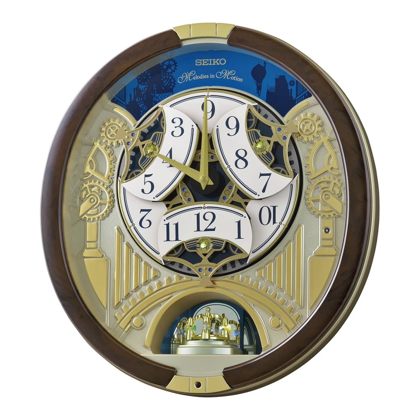 Seiko QXM614BRHZ “Golden Gears” Melodies in Motion Dancing Dial Musical Wall Clock with 45 Songs