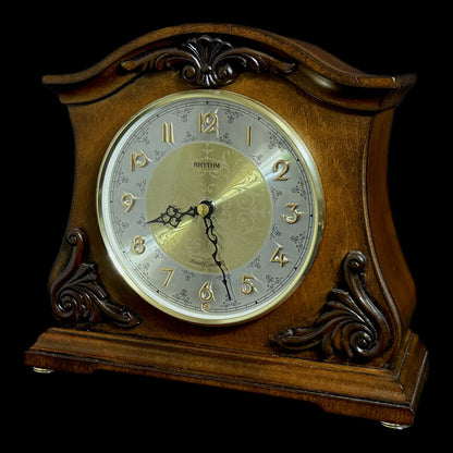 Rhythm "CTS Versailles" Traditional Wooden Musical Mantel Clock with Embossed Steel Dial - CRH125UR06