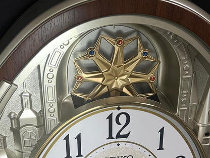 Seiko QXM369BRH “Golden Citadel” Melodies in Motion Musical Decorative Pendulum Wall Clock
