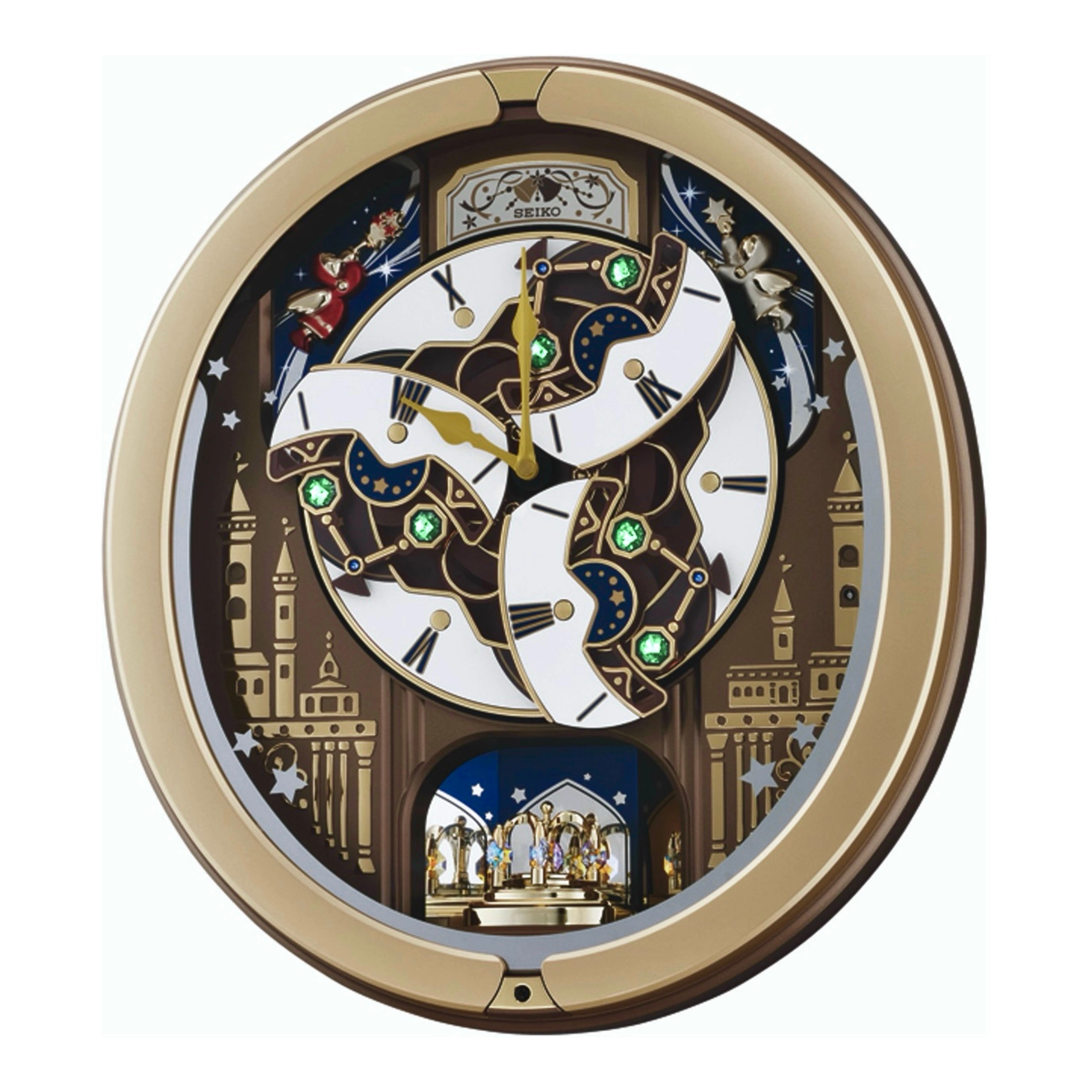Seiko QXM350GRH "Starry Skyline" Melodies in Motion Dancing Dial Musical Wall Clock with 18 Songs