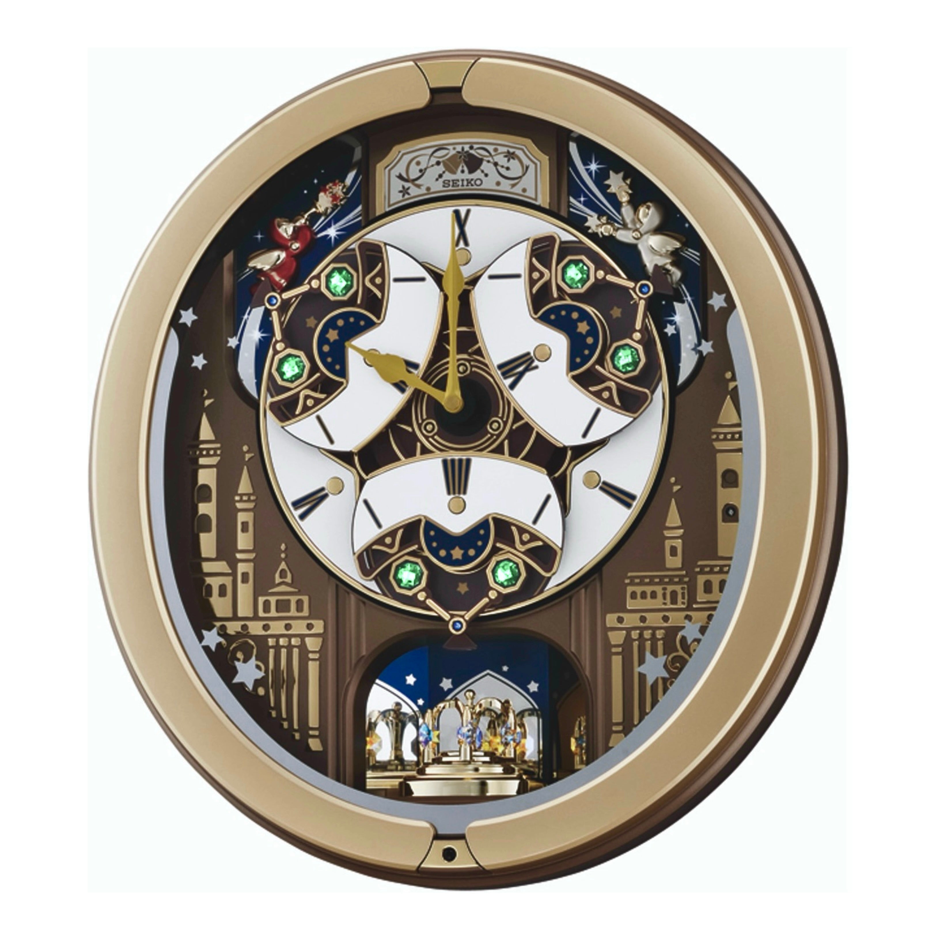 Seiko QXM350GRH "Starry Skyline" Melodies in Motion Dancing Dial Musical Wall Clock with 18 Songs