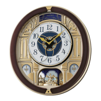 Seiko QXM356BRH "Golden Pillars" Melodies in Motion Dancing Dial Musical Wall Clock