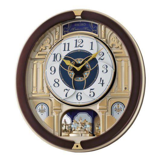 Seiko QXM356BRH "Golden Pillars" Melodies in Motion Dancing Dial Musical Wall Clock