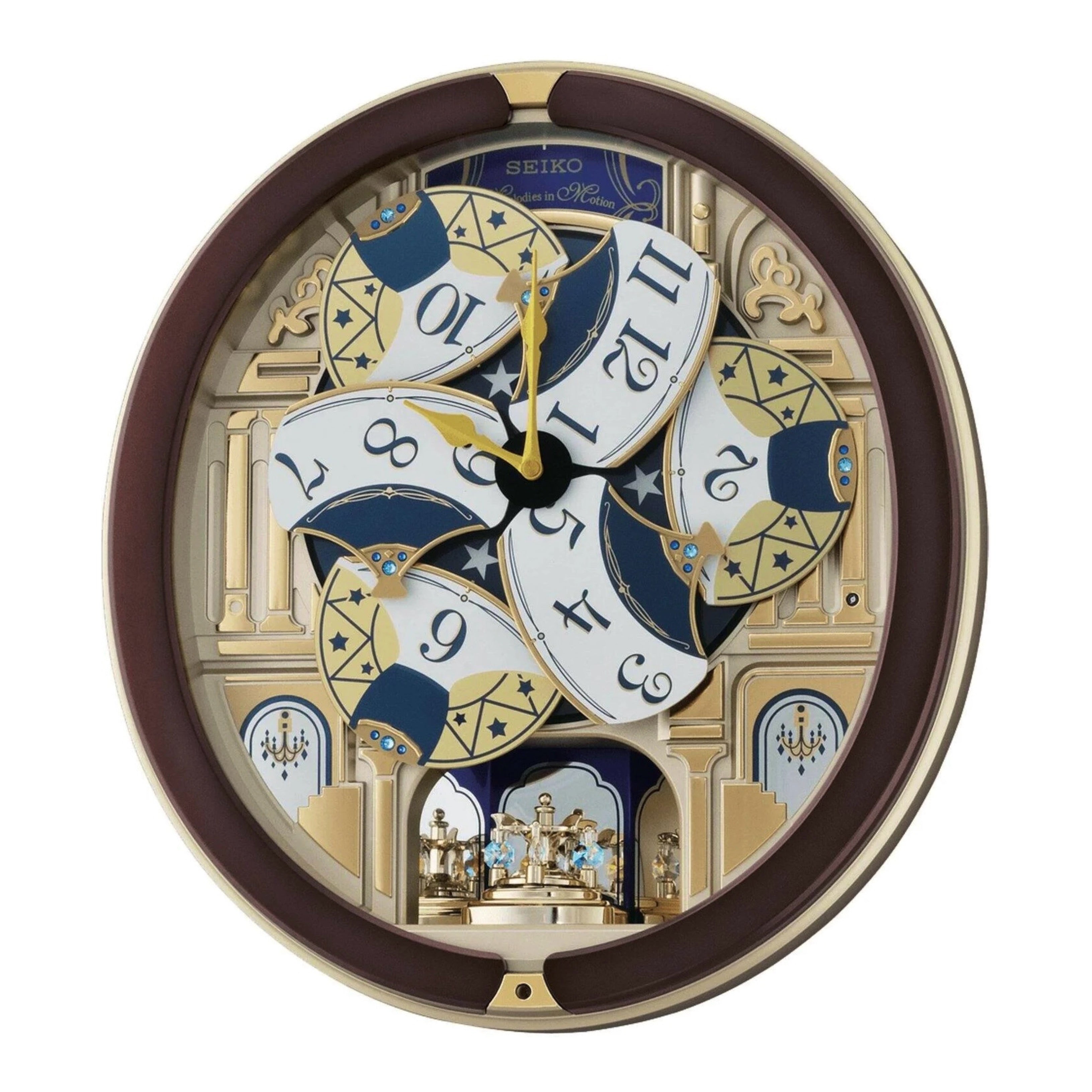 Seiko QXM356BRH "Golden Pillars" Melodies in Motion Dancing Dial Musical Wall Clock with 18 Songs