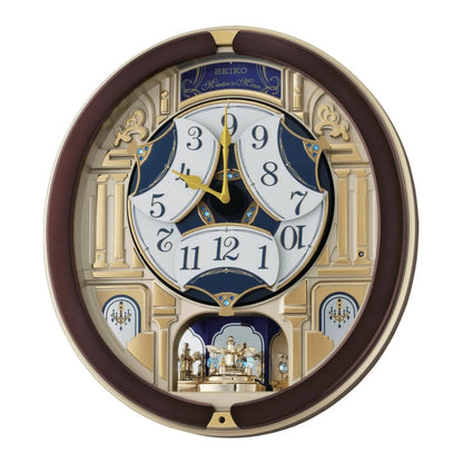 Seiko QXM356BRH "Golden Pillars" Melodies in Motion Dancing Dial Musical Wall Clock