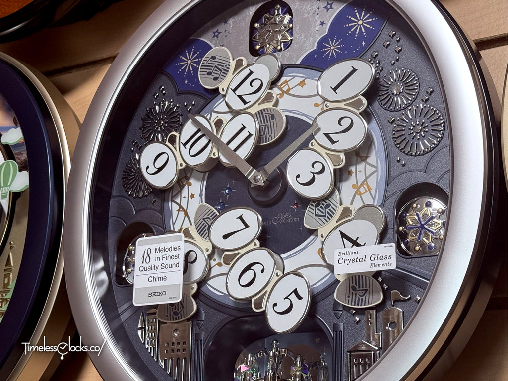 Seiko QXM379SRH “Glittering Starry Night” Melodies in Motion Dancing Dial Musical Wall Clock with 19 Songs
