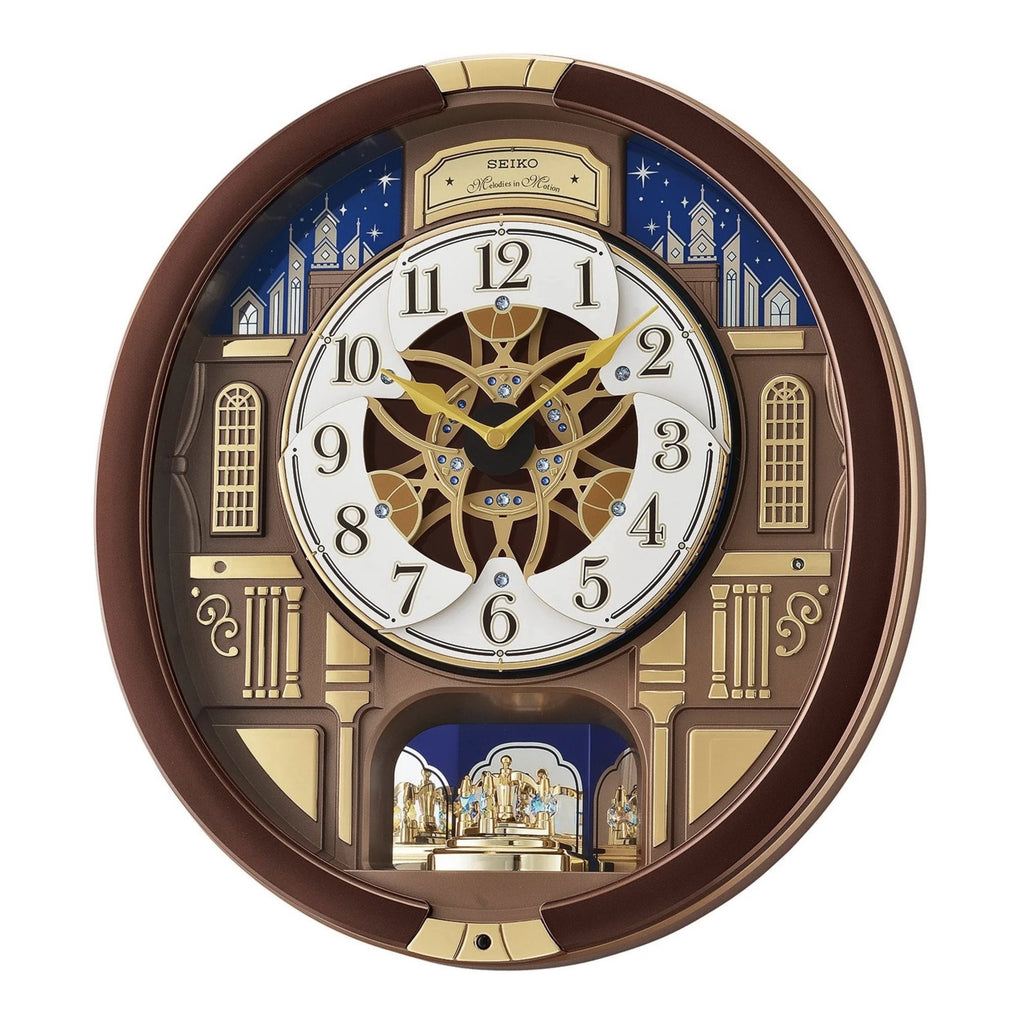 Seiko QXM362BRH "Nighttime City Skyline" Melodies in Motion Dancing Dial Musical Wall Clock with 18 Songs