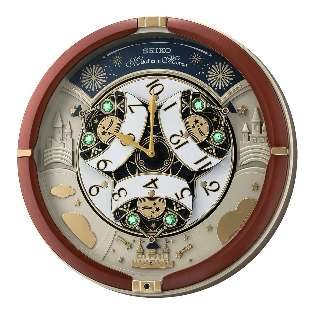 Seiko QXM378BRH “Castle Night” Melodies in Motion Dancing Dial Musical Wall Clock with 18 Songs