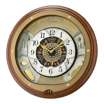Seiko QXM381BRH “Atlas” Melodies in Motion Dancing Dial Musical Wooden Wall Clock