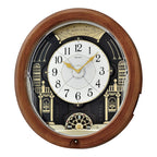 Seiko QXM383BRH "Midnight Royale" Melodies in Motion Musical Wooden Wall Clock with Animated Moving Dial & 12 Songs