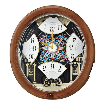 Seiko QXM383BRH "Midnight Royale" Melodies in Motion Musical Wooden Wall Clock with Animated Moving Dial