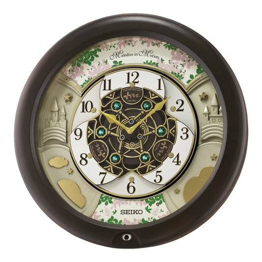Seiko QXM391NRH “Cherry Blossom” Melodies in Motion Dancing Dial Musical Wooden Wall Clock