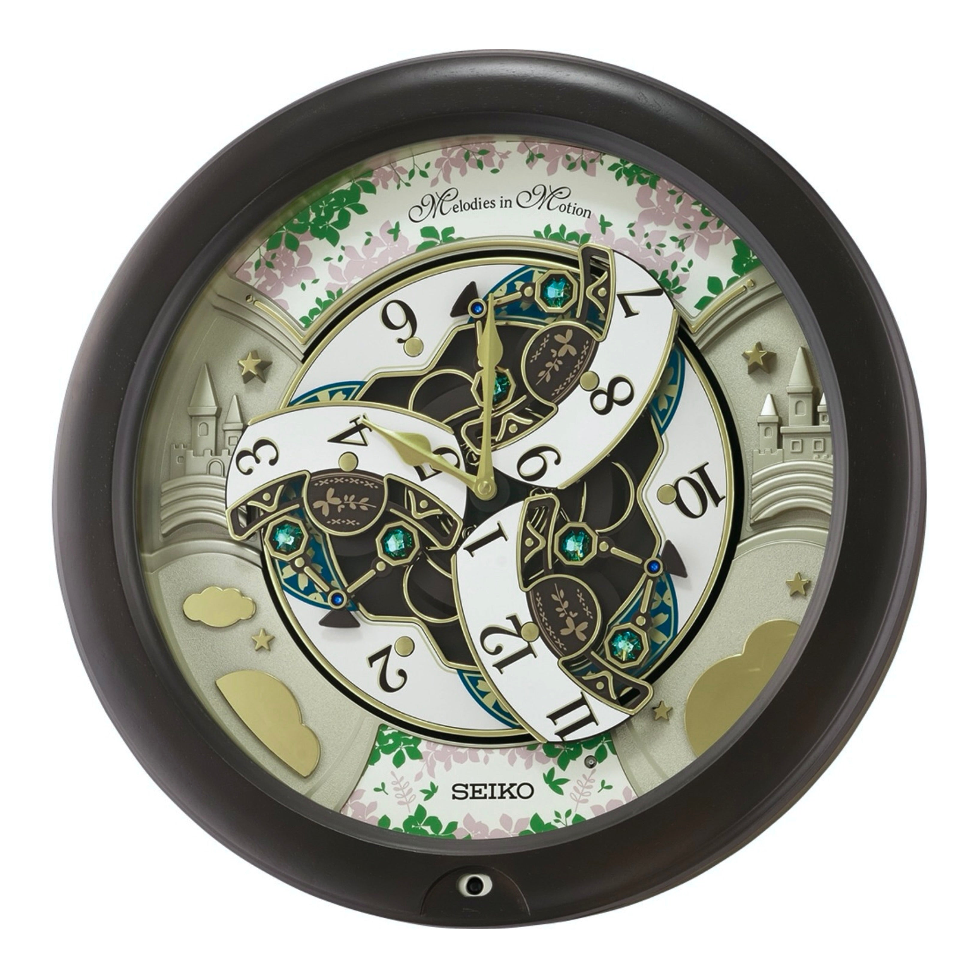 Seiko QXM391NRH “Cherry Blossom” Melodies in Motion Dancing Dial Musical Wooden Wall Clock with 30 Songs