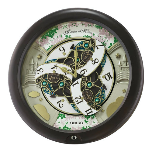Seiko QXM391NRH “Cherry Blossoms” Melodies in Motion Dancing Dial Musical Wooden Wall Clock with 30 Songs