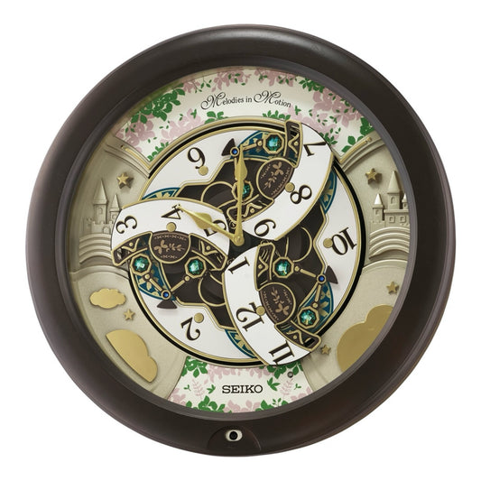 Seiko QXM391NRH “Cherry Blossom” Melodies in Motion Dancing Dial Musical Wooden Wall Clock