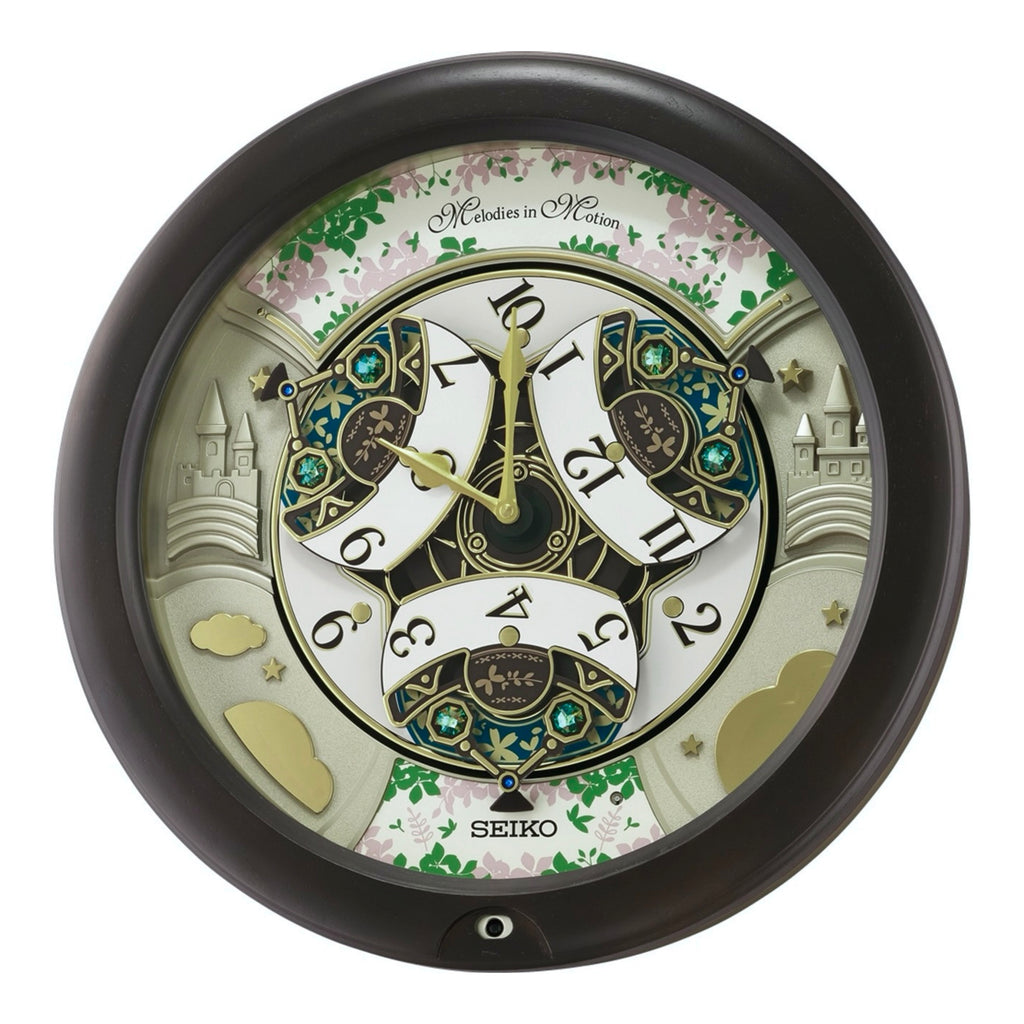 Seiko QXM391NRH “Cherry Blossom” Melodies in Motion Dancing Dial Musical Wooden Wall Clock with 30 Songs