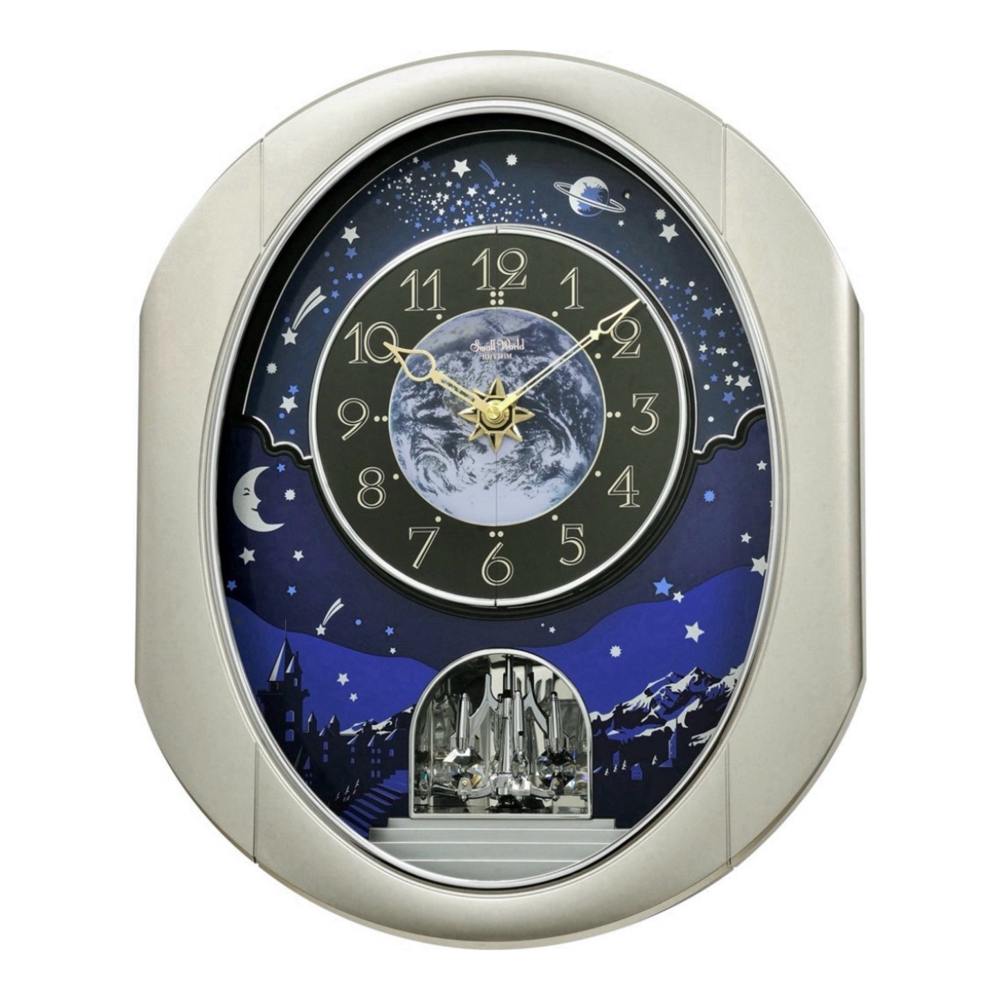 Rhythm “Peaceful Cosmos II” Moving Earth Dial Magic Motion Musical Wall Clock - 4MH408WU19