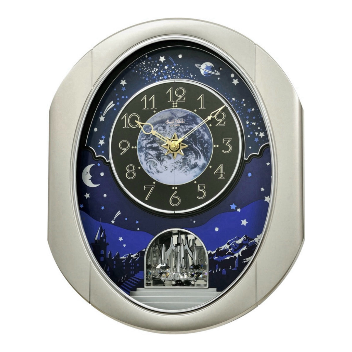 Rhythm “Peaceful Cosmos II” Moving Earth Dial Magic Motion Musical Wall Clock - 4MH408WU19