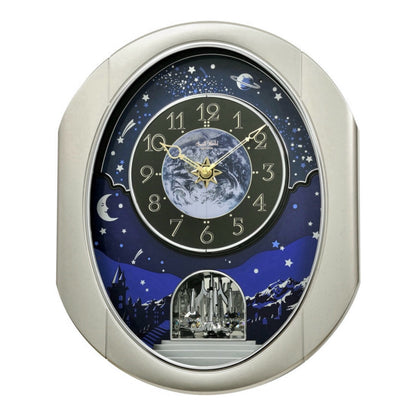 Rhythm “Peaceful Cosmos II” Moving Earth Dial Magic Motion Musical Wall Clock - 4MH408WU19