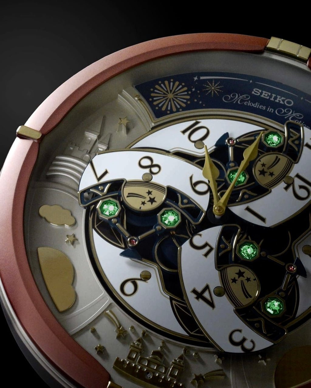 Seiko QXM378BRH “Castle Night” Melodies in Motion Dancing Dial Musical Wall Clock with 18 Songs