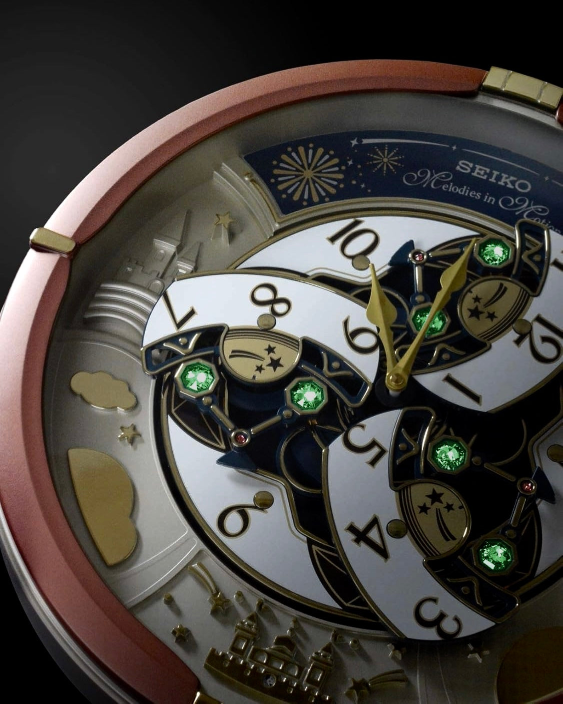 Seiko QXM378BRH “Castle Night” Melodies in Motion Dancing Dial Musical Wall Clock with 18 Songs