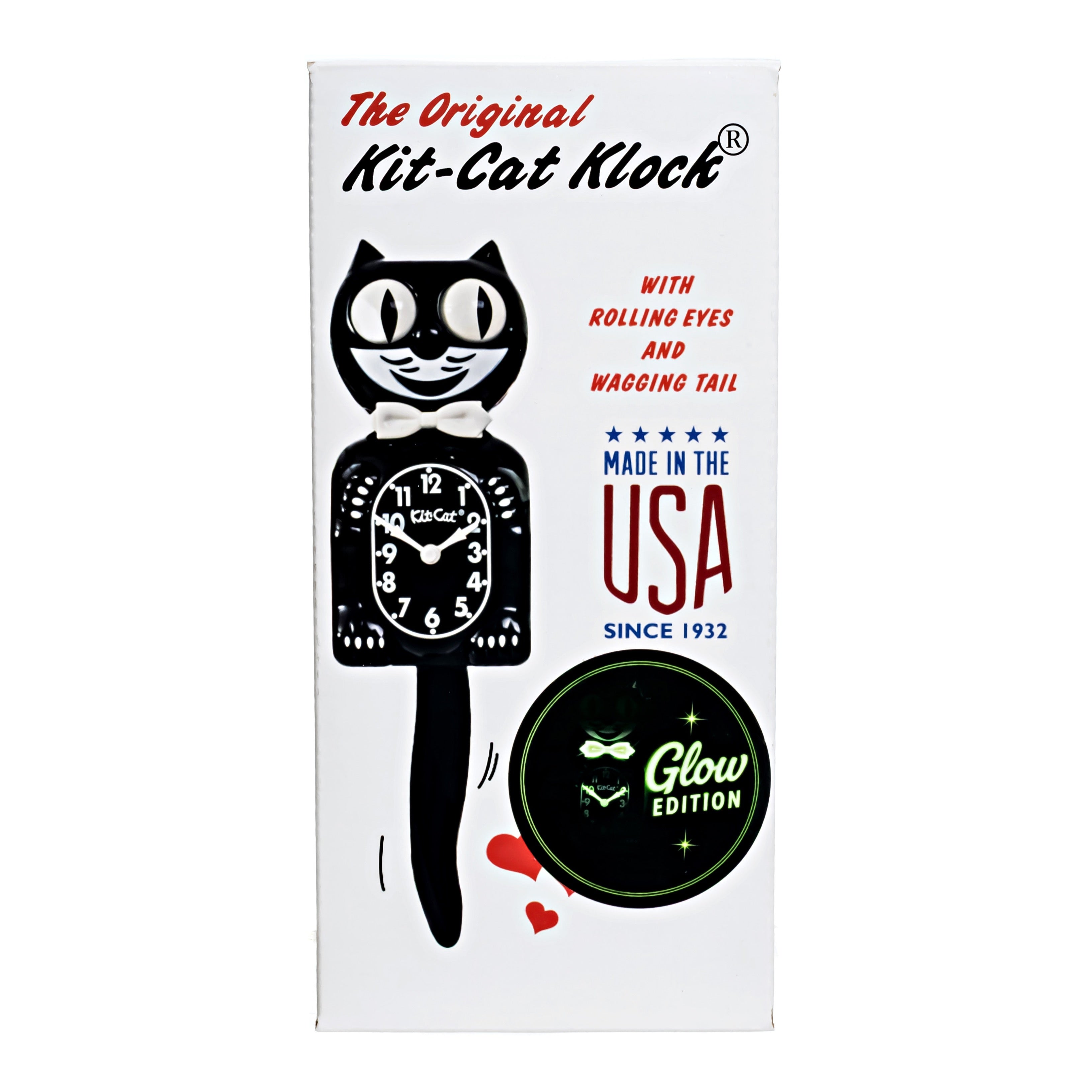 Original Kit-Cat Klock “Glow Edition” Luminous Limited Edition Novelty Moving Pendulum Wall Clock by California Clock Company - BC-1-GLOW