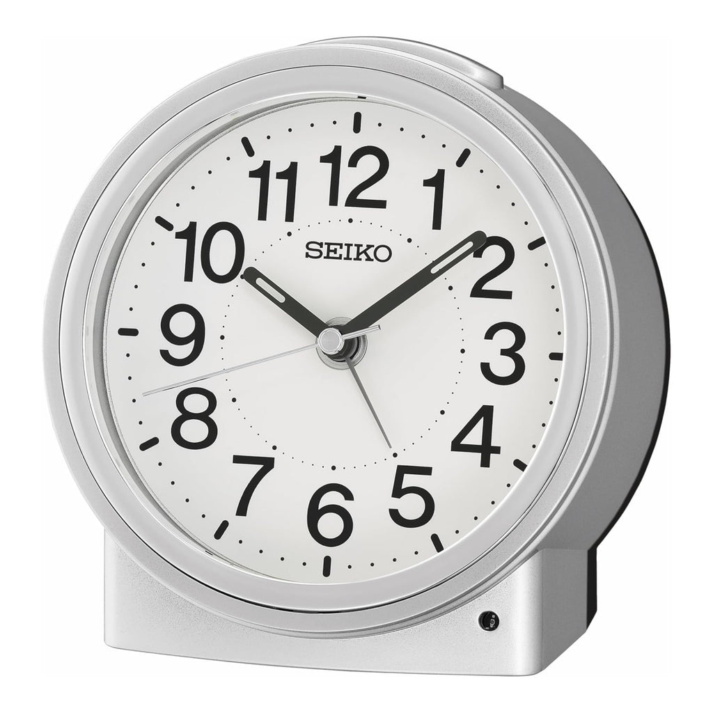 Seiko QHE199SLH "Sussex" Silver Desk & Alarm Clock with Automatic Night Light