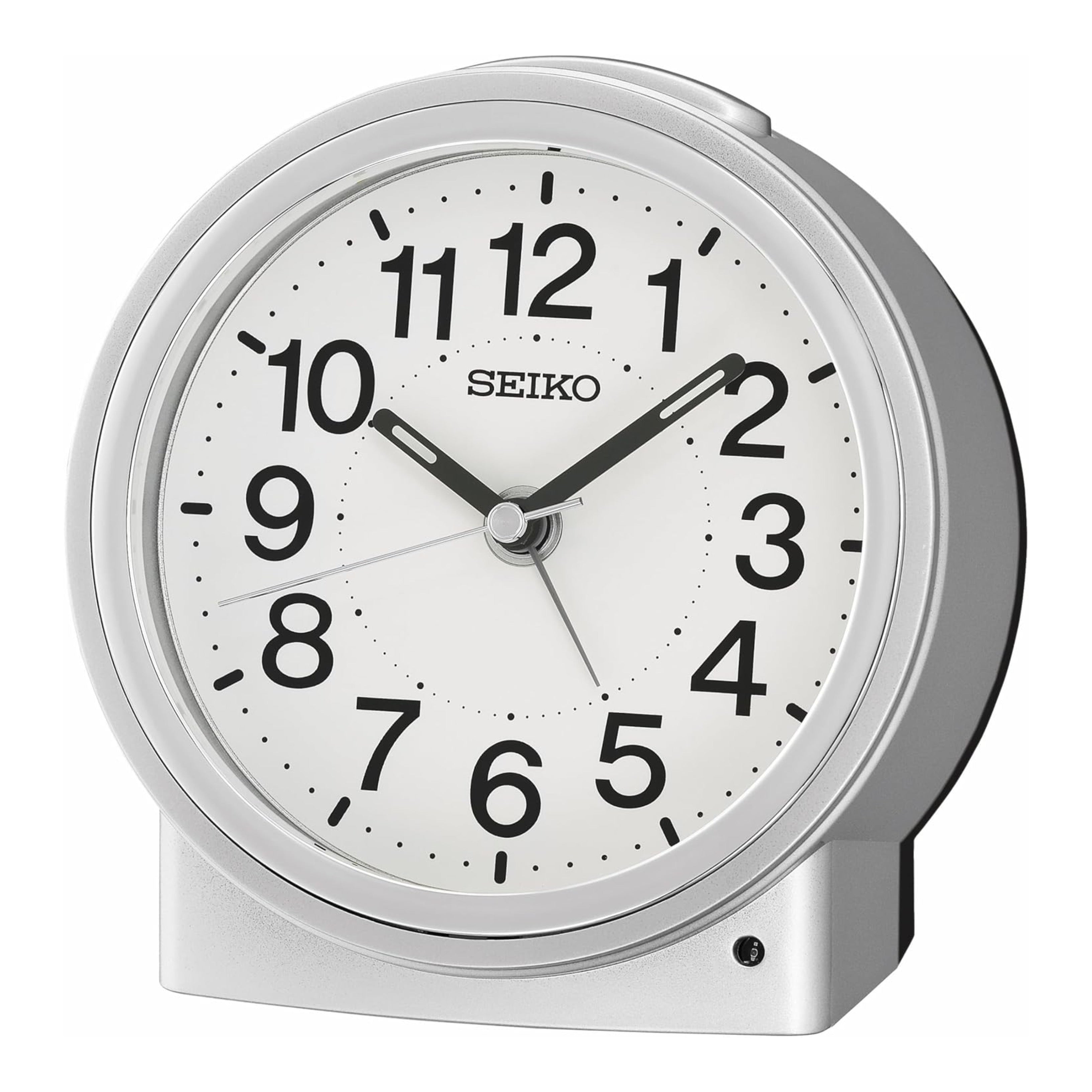 Seiko QHE199SLH "Sussex" Silver Desk & Alarm Clock with Automatic Night Light