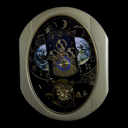 Rhythm “Peaceful Cosmos Entertainer” Moving Earth Dial Magic Motion Musical Wall Clock with Popular Melodies - 4MH839WB19