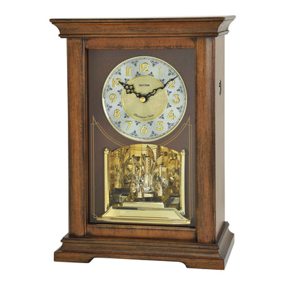 Rhythm “WSM Highland” Traditional Wooden Musical & Chiming Pendulum Mantel Clock with Embossed Steel Dial - CRH270UR06