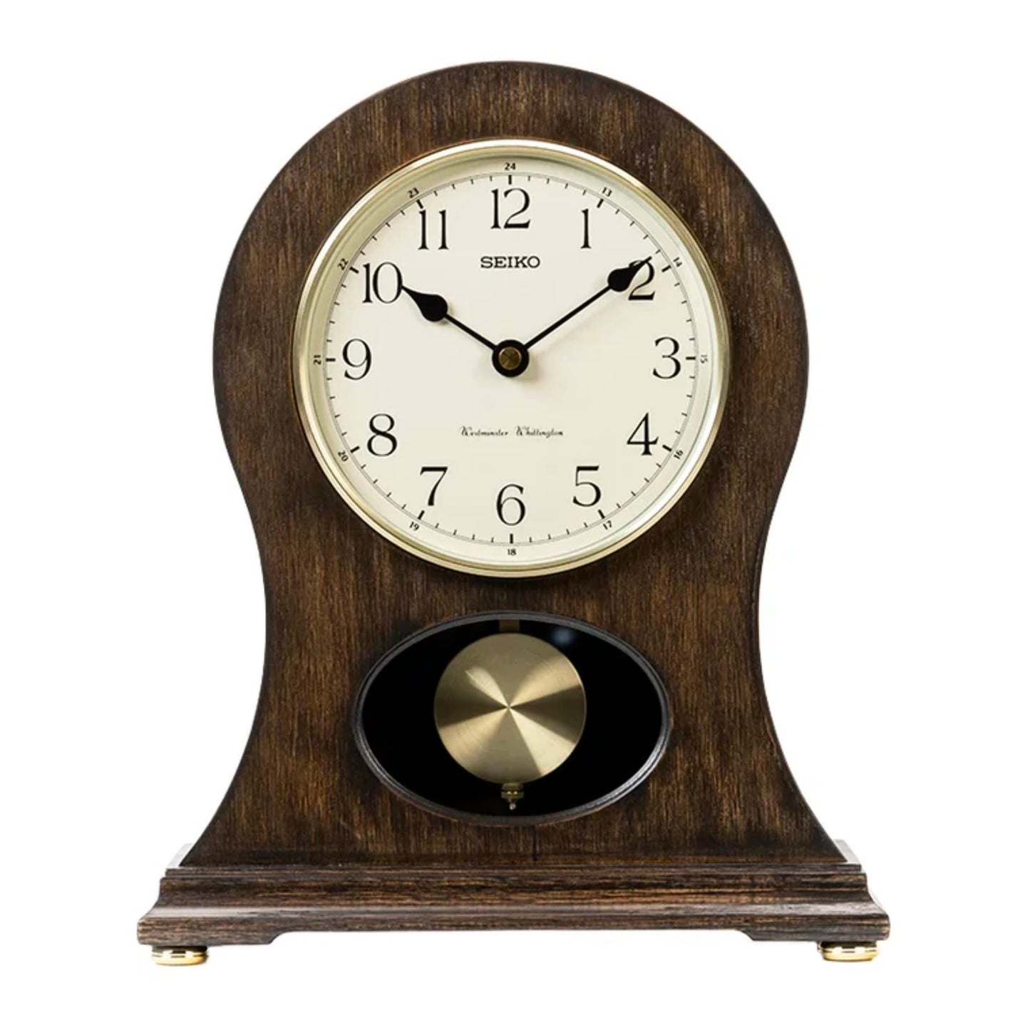 Seiko QXQ037BLH "Tai" Traditional Curved Wooden Chiming Pendulum Mantel Clock