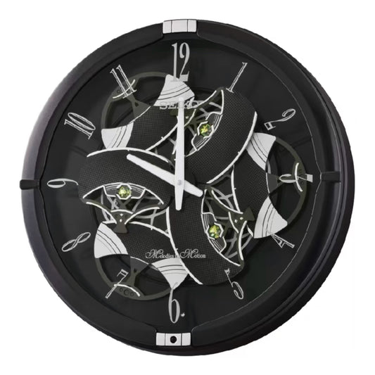 Seiko QXM621KRH “Onyx” Melodies in Motion Dancing Dial Musical Wall Clock with 40 Songs