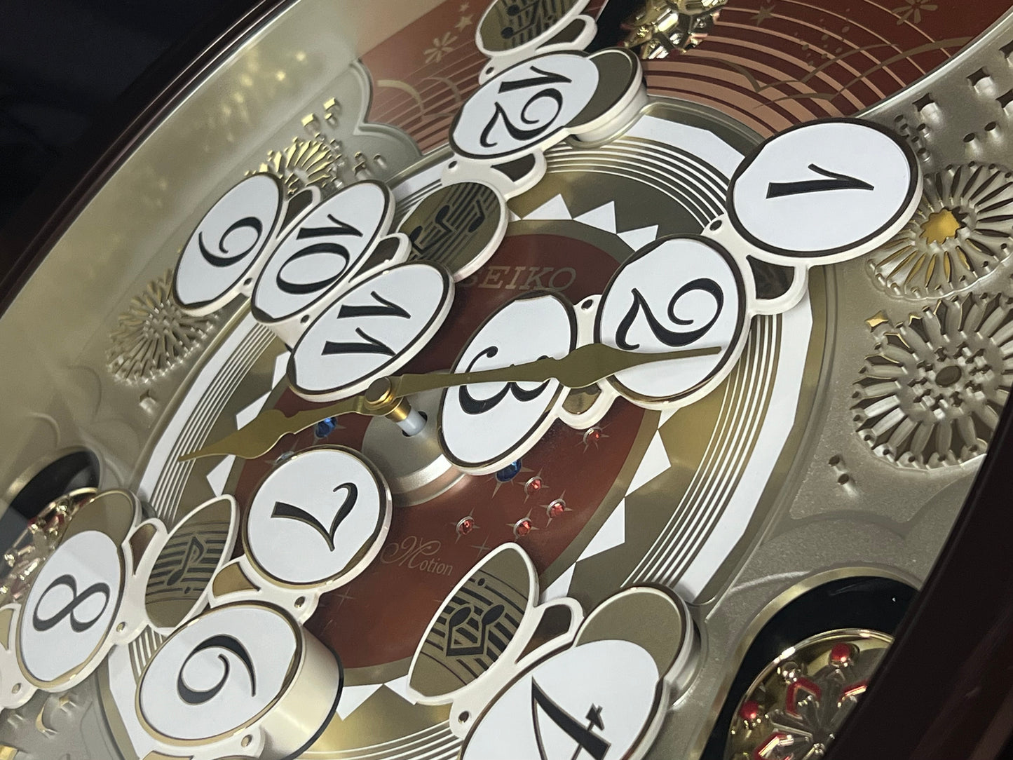 Seiko QXM574BRH "2017 Special Collector's Edition" Melodies in Motion Dancing Dial Musical Wall Clock with '70s Pop Music